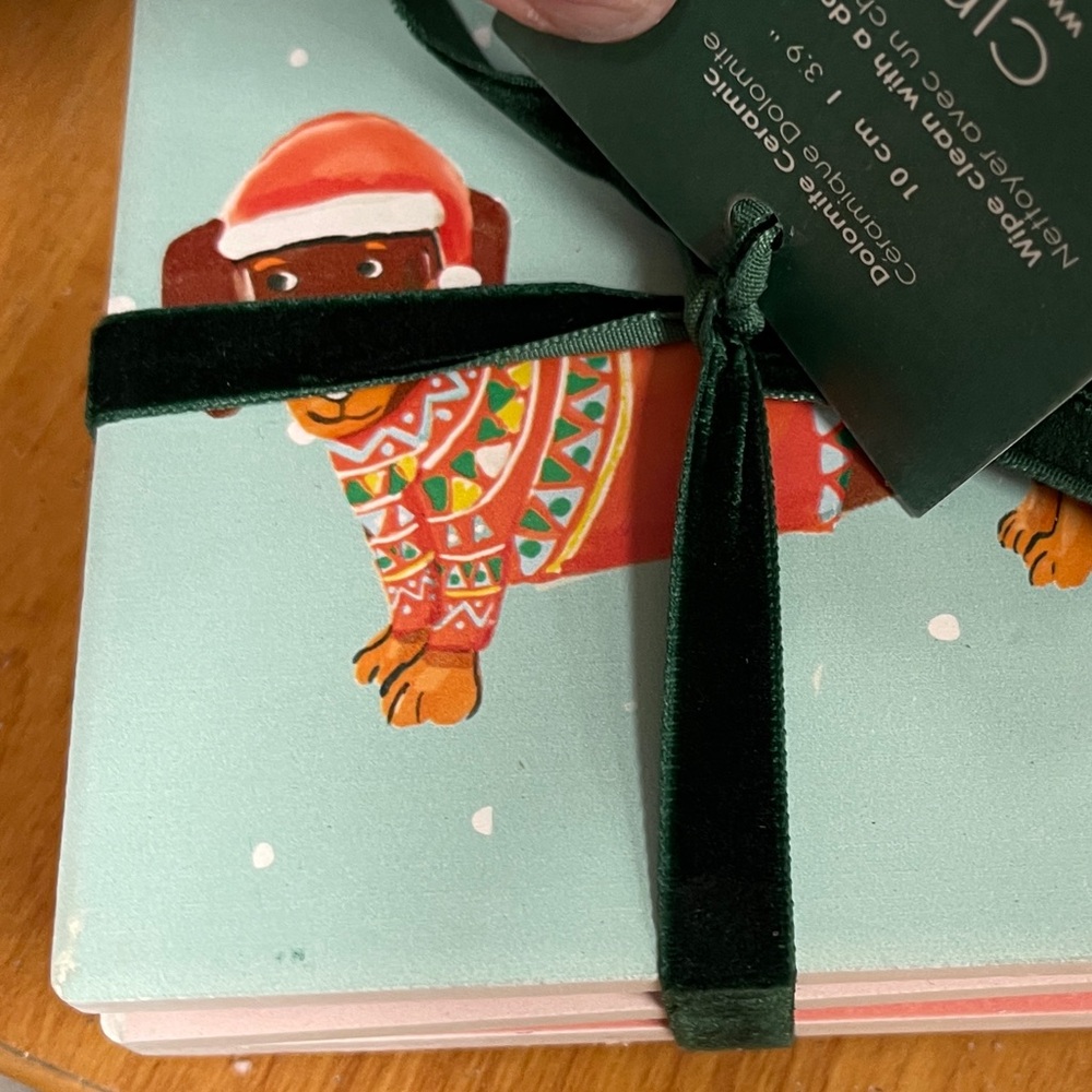 Christmas Dogs Dachshunds Holiday Ceramic Coaster Set of 4 Different Designs NWT